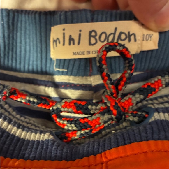 Mini Boden Orange Cargo Pants with Blue Striped Waistband - Picture 2 of 8